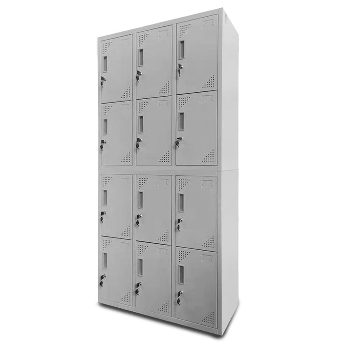 12 Doors Locker Cabinet Metal Storage Gym Home Office School - Light Grey