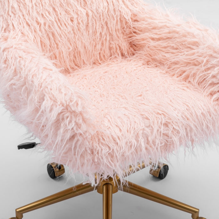 Fluffy Office Chair Faux Fur Modern Swivel Desk Chair for Women And Girls-Pink