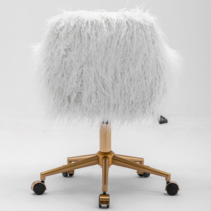 Fluffy Office Chair Faux Fur Modern Swivel Desk Chair for Women And Girls-White