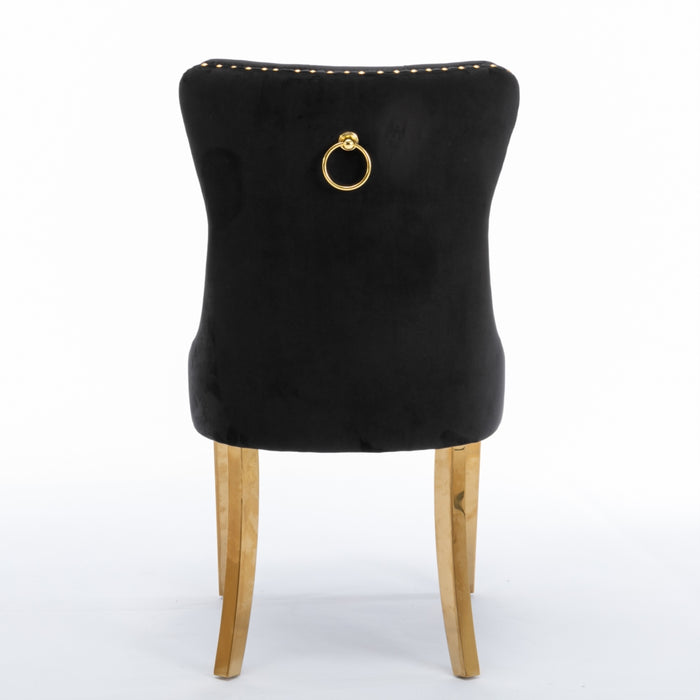 4x Velvet Dining Chairs with Golden Metal Legs-Black