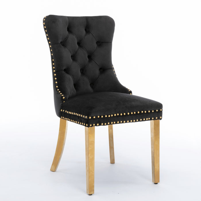 6x Velvet Dining Chairs with Golden Metal Legs-Black