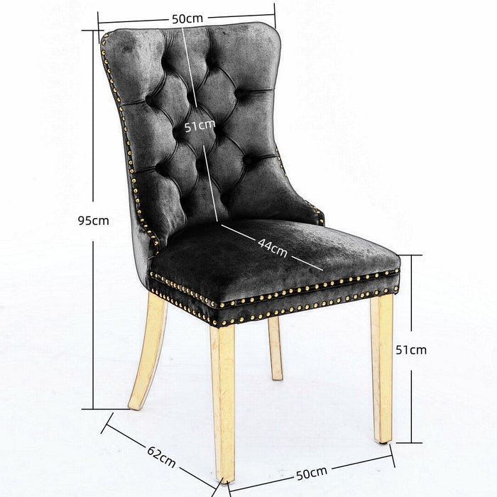 6x Velvet Dining Chairs with Golden Metal Legs-Black