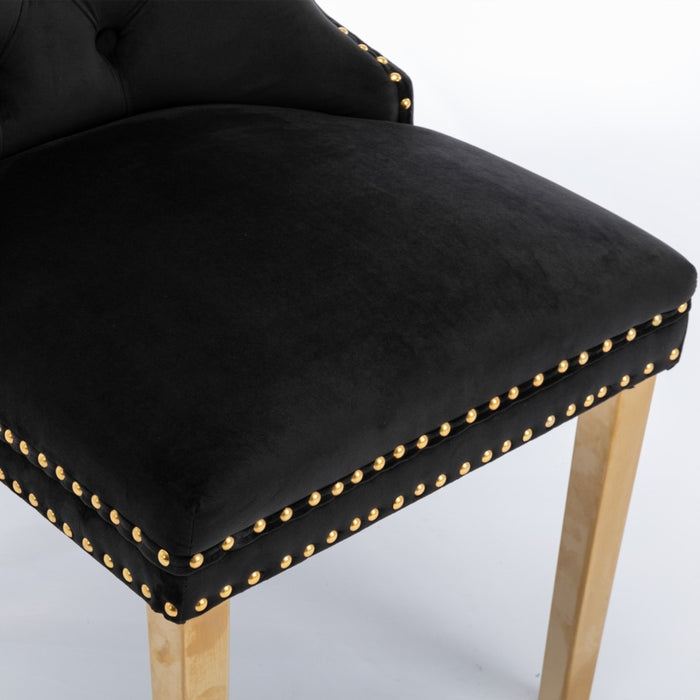 8x Velvet Dining Chairs with Golden Metal Legs-Black