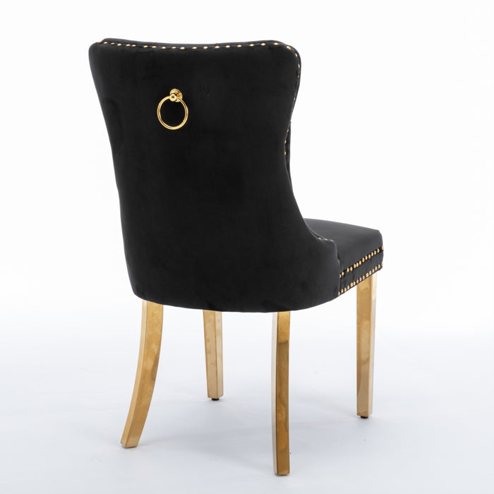 8x Velvet Dining Chairs with Golden Metal Legs-Black