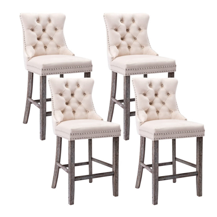 Candace Velvet Bar Stools Beige - Set of 4