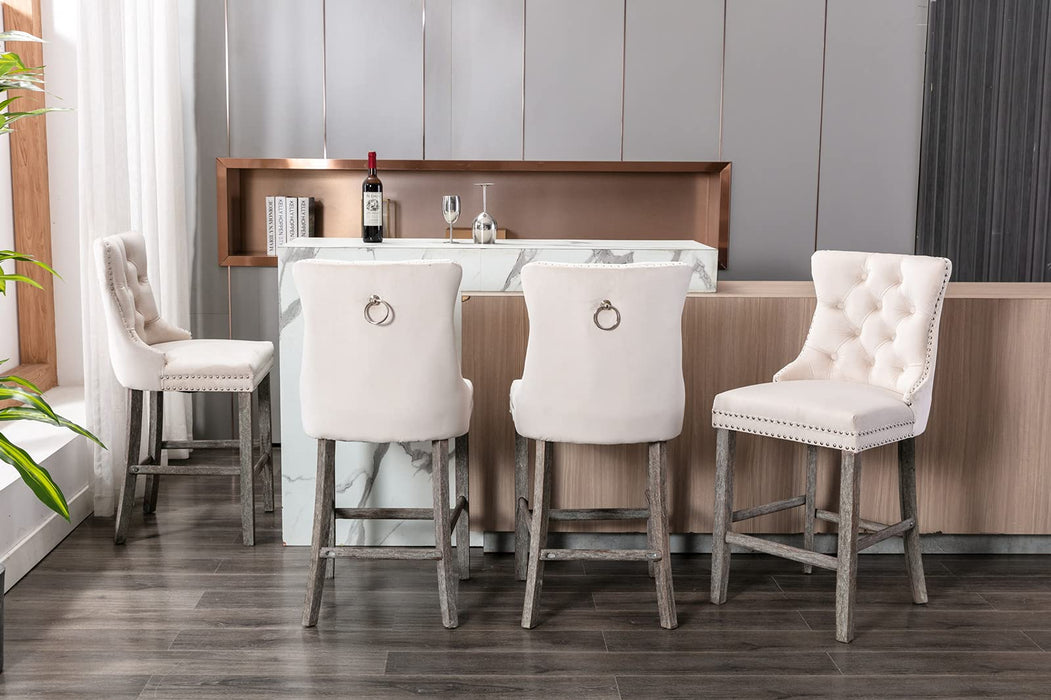 Candace Velvet Bar Stools Beige - Set of 4