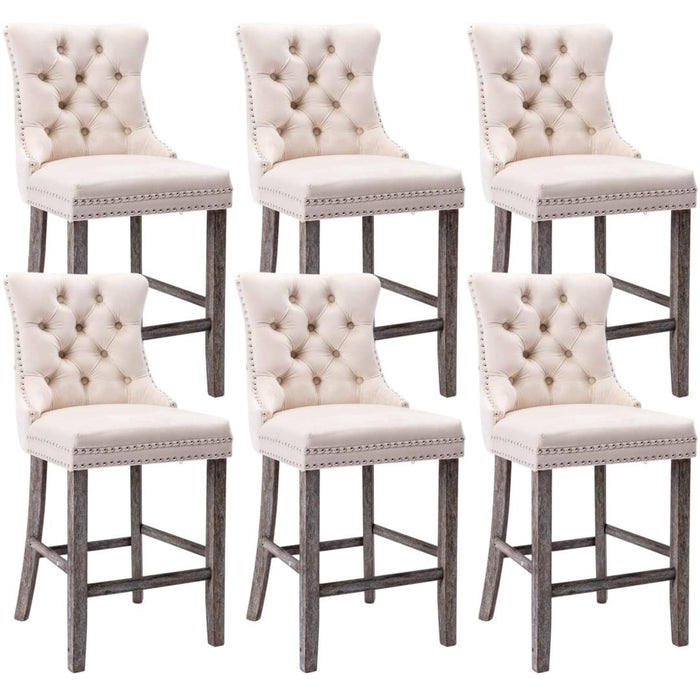 Candace Velvet Bar Stools Beige - Set of 6