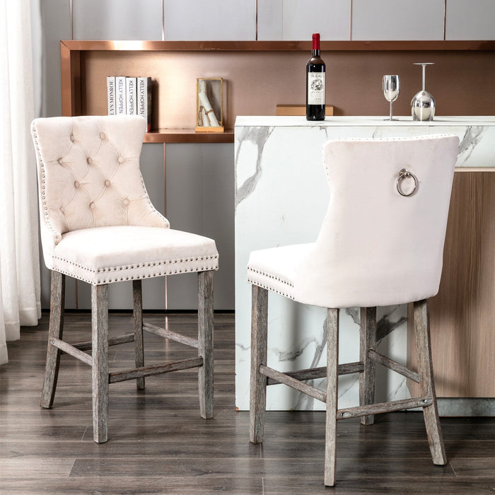 Candace Velvet Bar Stools Beige - Set of 2