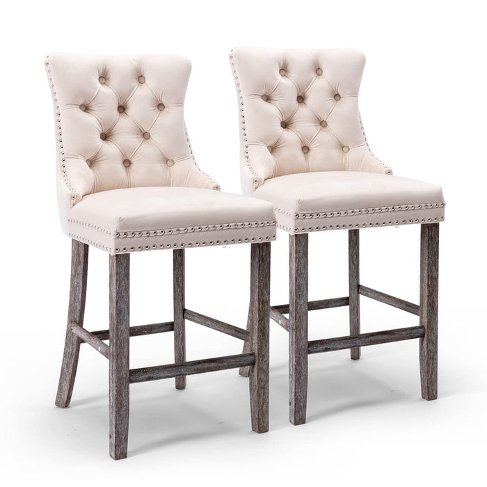 Candace Velvet Bar Stools Beige - Set of 2