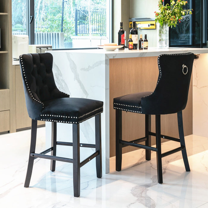 Candace Velvet Bar Stools Black - Set of 4