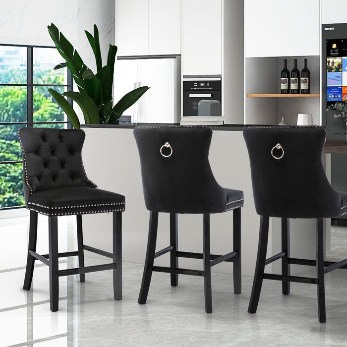 Candace Velvet Bar Stools Black - Set of 4