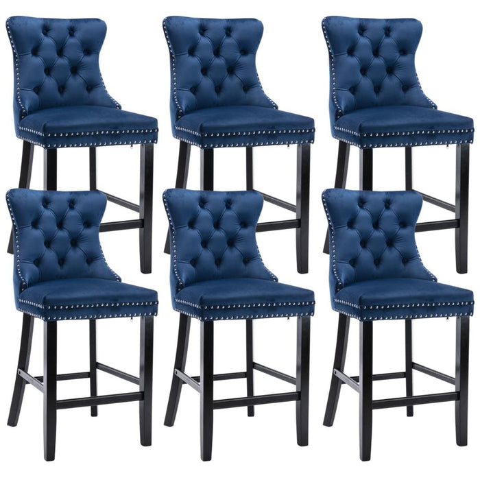 Candace Velvet Bar Stools Blue - Set of 6