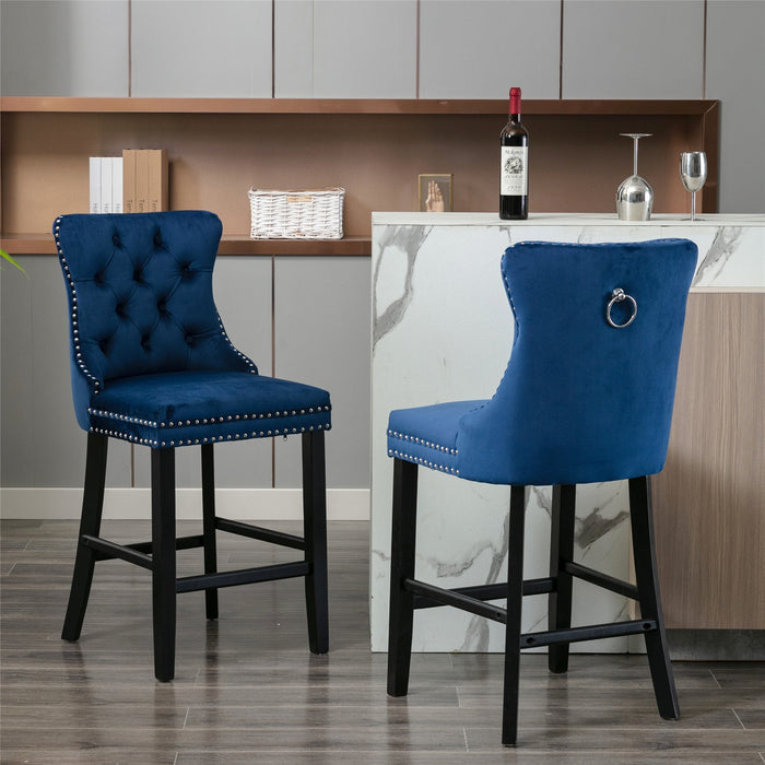 Candace Velvet Bar Stools Blue - Set of 6