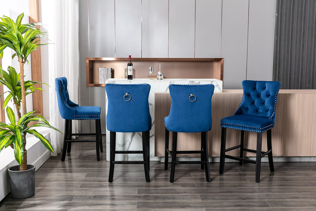 Candace Velvet Bar Stools Blue - Set of 6