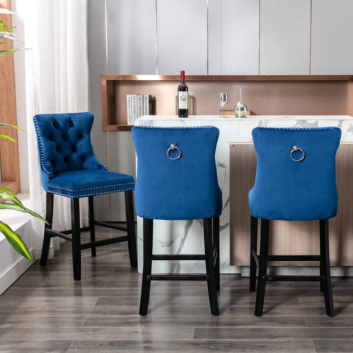 Candace Velvet Bar Stools Blue - Set of 6