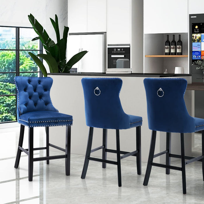 Candace Velvet Bar Stools Blue - Set of 6