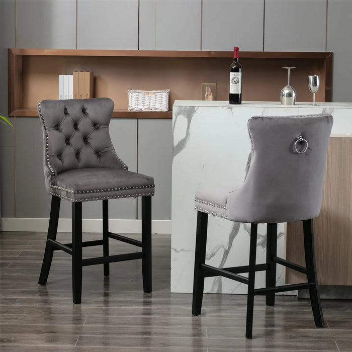 Candace Velvet Bar Stools Gray - Set of 4