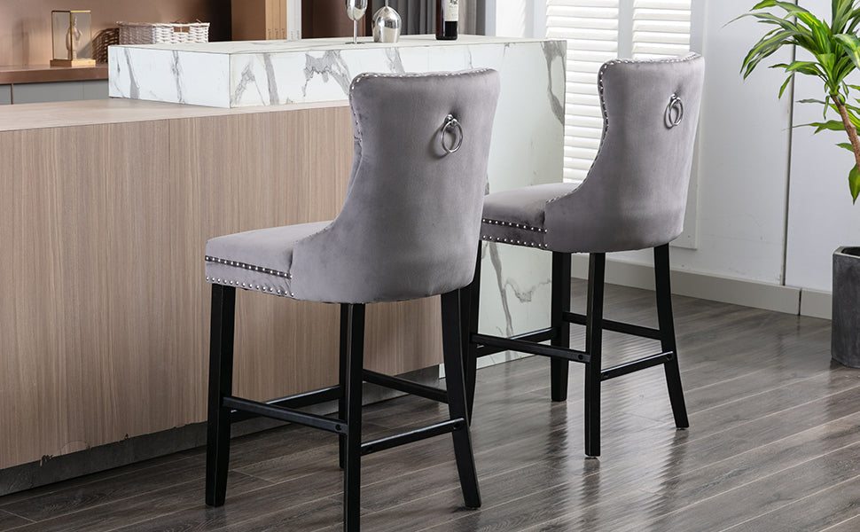 Candace Velvet Bar Stools Gray - Set of 4