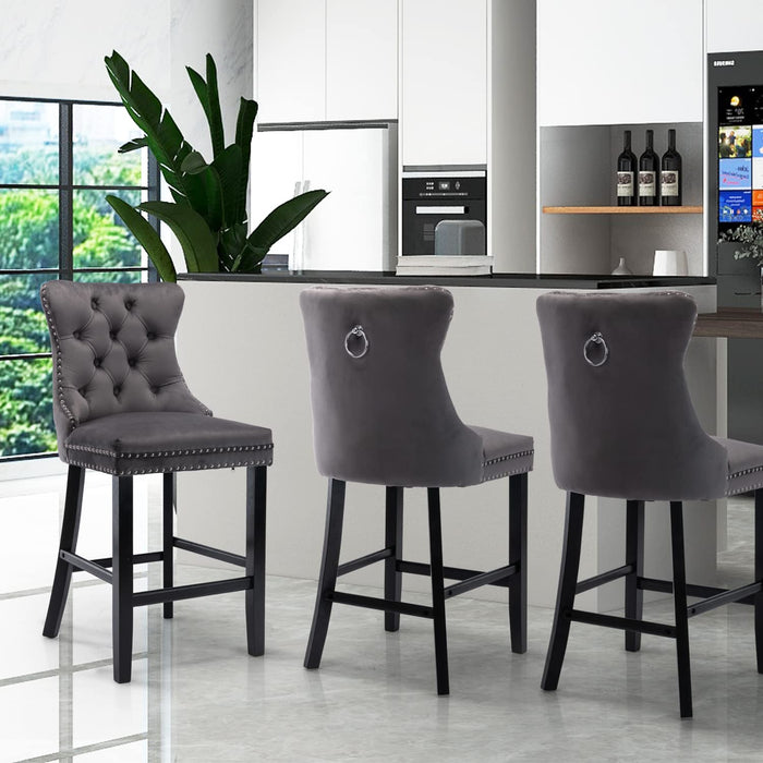 Candace Velvet Bar Stools Gray - Set of 4