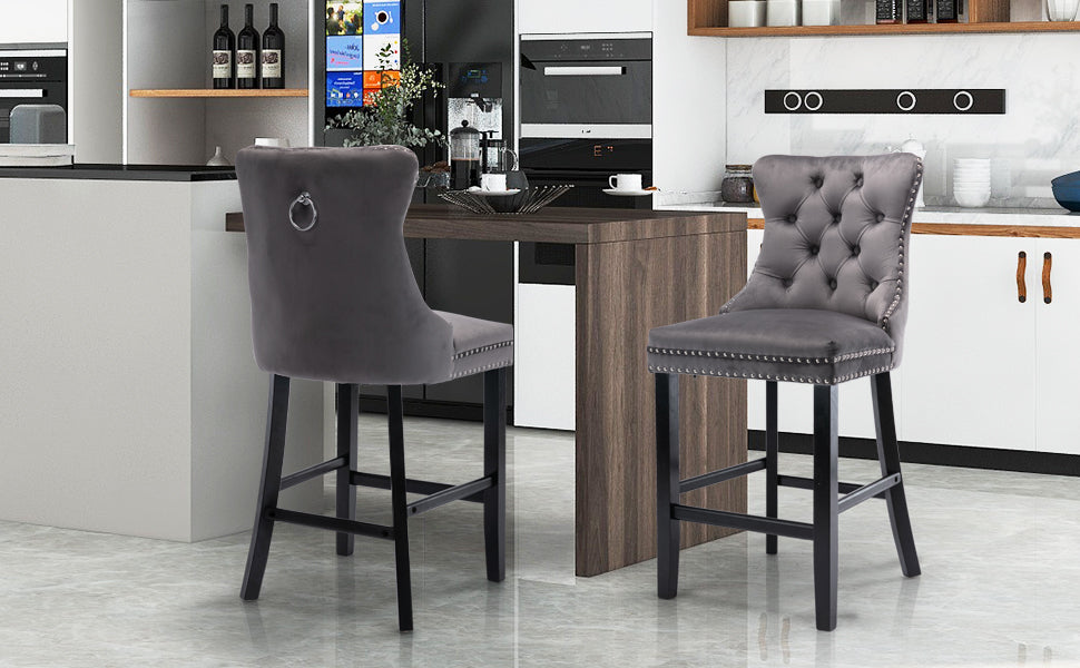 Candace Velvet Bar Stools Gray - Set of 2