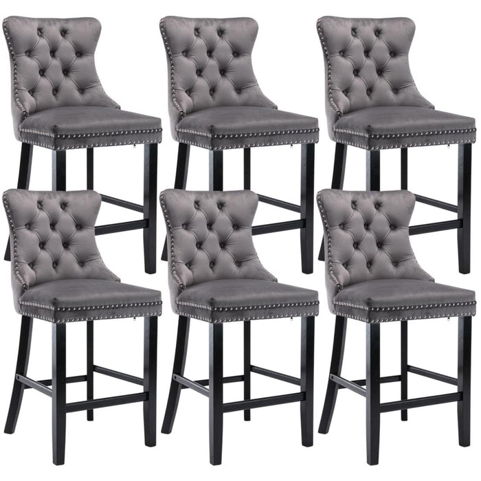 Candace Velvet Bar Stools Gray - Set of 6