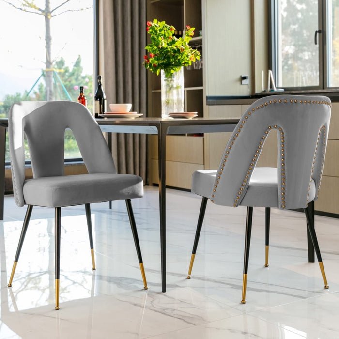 AADEN 2x Velvet Dining chairs with Metal Legs-Grey