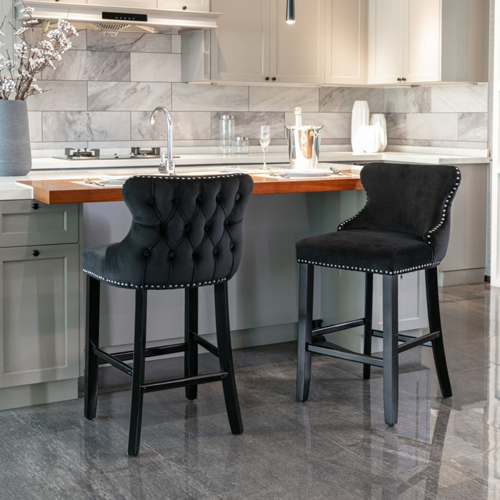 Tufted Bar Stools Black - Set of 2