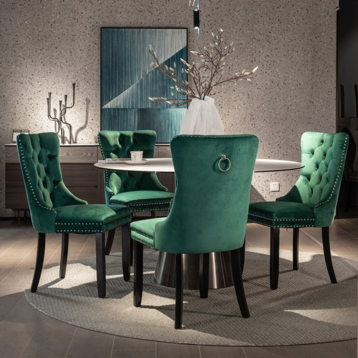 4x Velvet Dining Chairs- Green