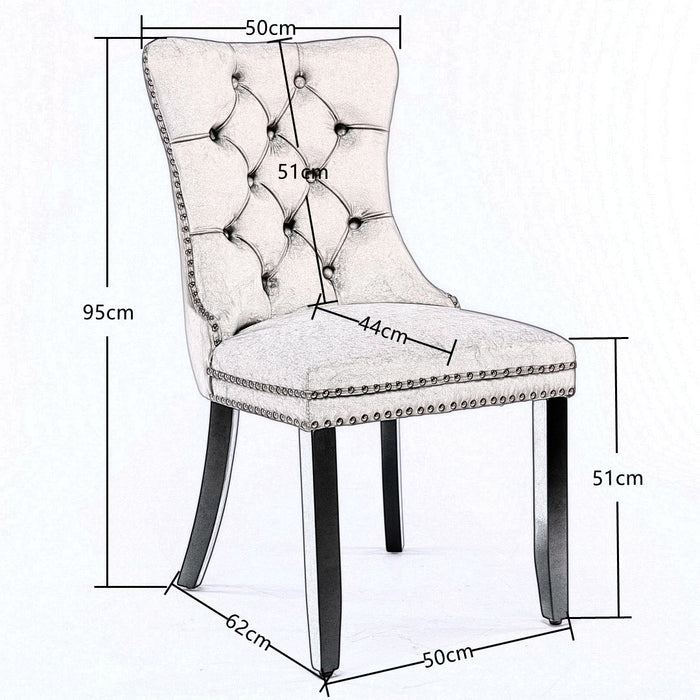 4x Velvet Dining Chairs Upholstered Tufted Kithcen Chair with Solid Wood Legs Stud Trim and Ring-Gray