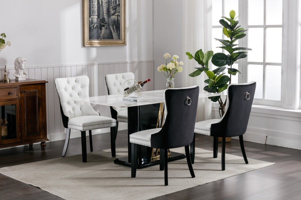 2x PU Faux Leather & Velvet Dining Chairs-White & Black