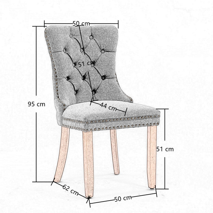 4x AADEN Modern Elegant Button-Tufted Upholstered Linen Fabric with Studs Trim and Wooden legs Dining Side Chair-Beige