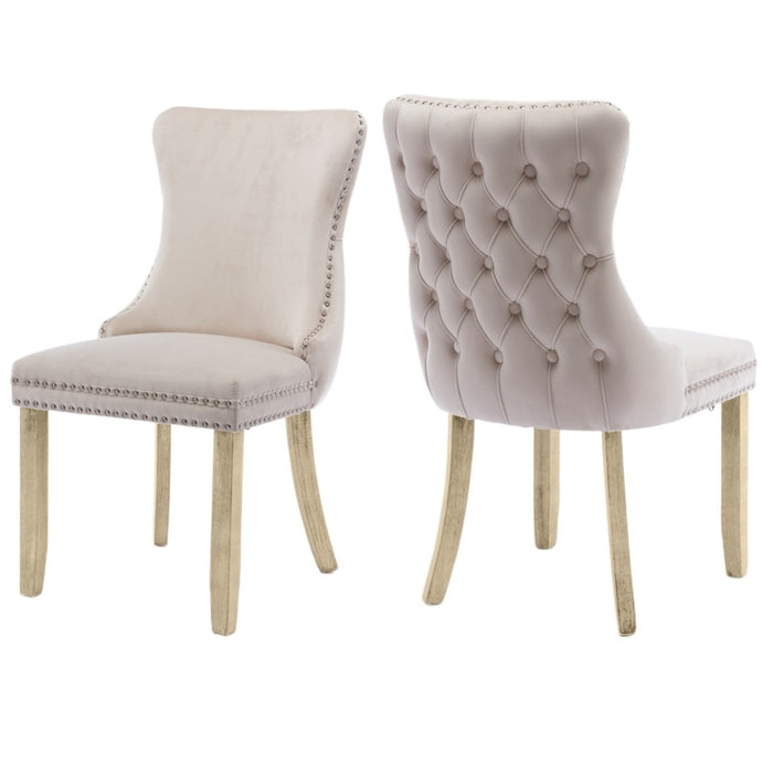 4x Velvet Upholstered Dining Chairs Tufted Wingback Side Chair with Studs Trim Solid Wood Legs for Kitchen