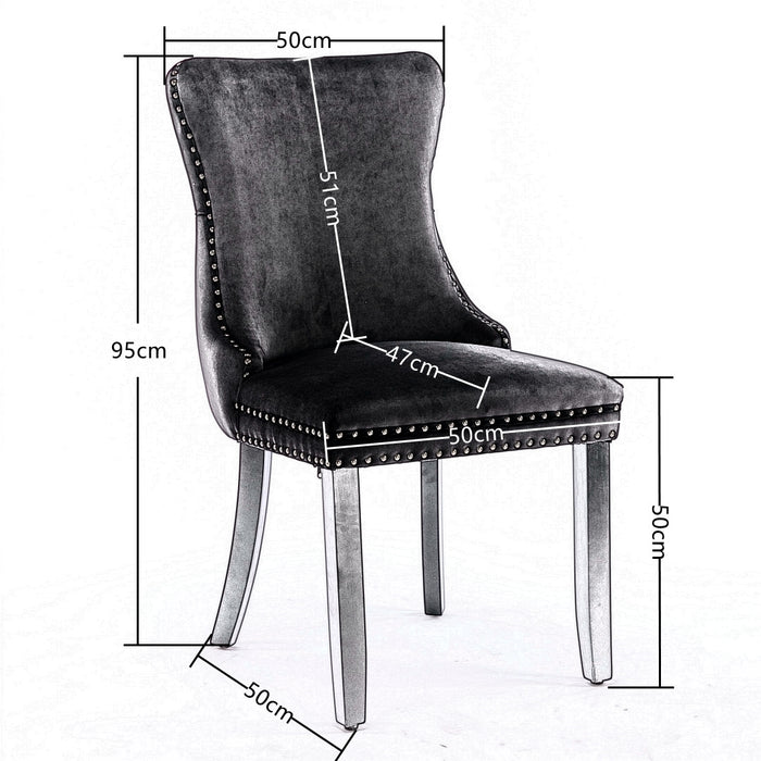 4x Velvet Upholstered Dining Chairs Tufted Wingback Side Chair with Studs Trim Solid Wood Legs for Kitchen