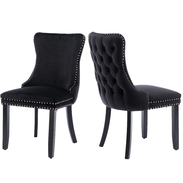 6x Velvet Upholstered Dining Chairs Tufted Wingback Side Chair with Studs Trim Solid Wood Legs for Kitchen