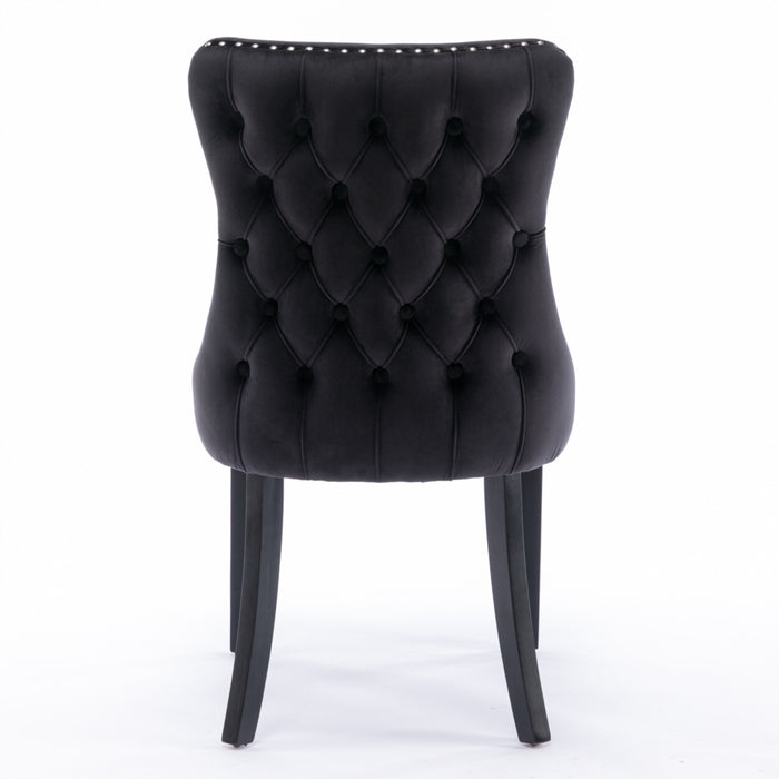 6x Velvet Upholstered Dining Chairs Tufted Wingback Side Chair with Studs Trim Solid Wood Legs for Kitchen