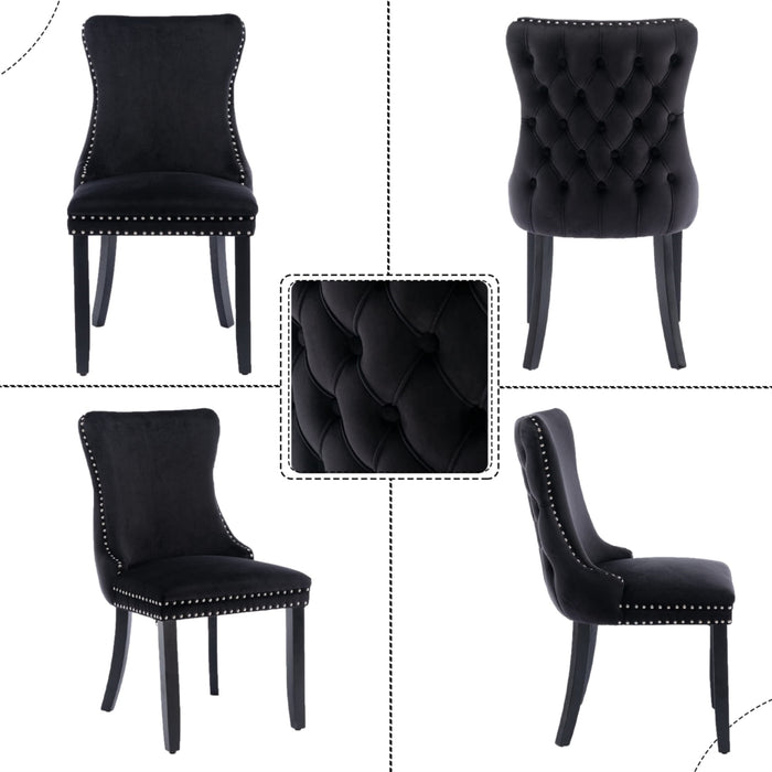 8x Velvet Upholstered Dining Chairs Tufted Wingback Side Chair with Studs Trim Solid Wood Legs for Kitchen