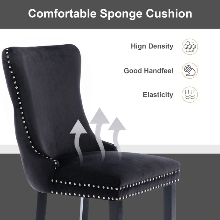 4x Velvet Upholstered Dining Chairs Tufted Wingback Side Chair with Studs Trim Solid Wood Legs for Kitchen