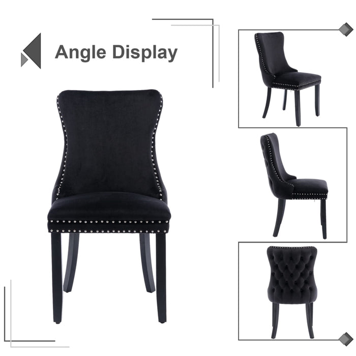 8x Velvet Upholstered Dining Chairs Tufted Wingback Side Chair with Studs Trim Solid Wood Legs for Kitchen