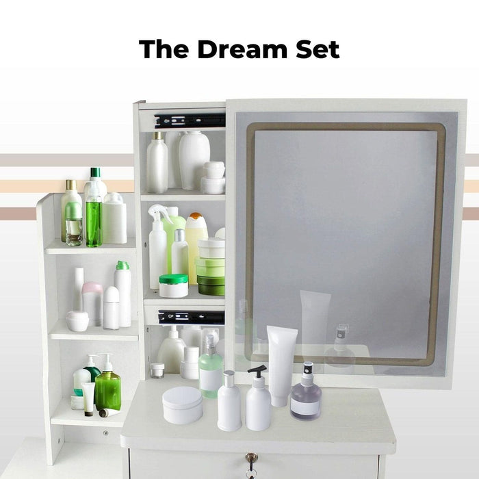 Dressing Table White LED Mirror + Stool EK-DT-100-LD