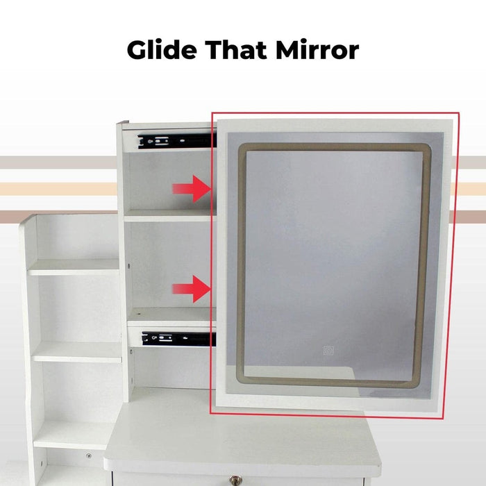 Dressing Table White LED Mirror + Stool EK-DT-100-LD