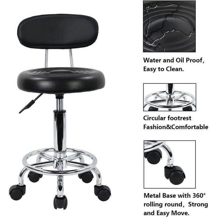 Backrest Round Salon Stool with Adjustable Height (Black) EK-SS-101-YB