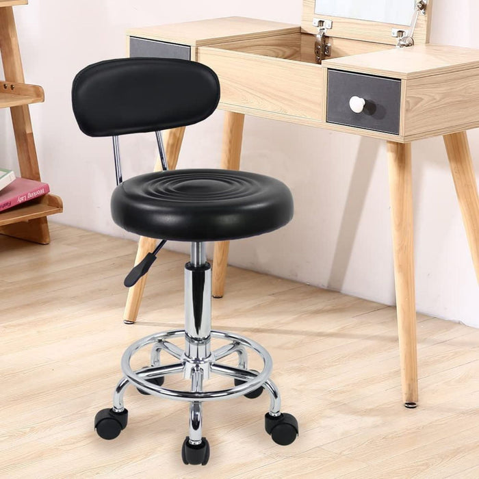 Backrest Round Salon Stool with Adjustable Height (Black) EK-SS-101-YB