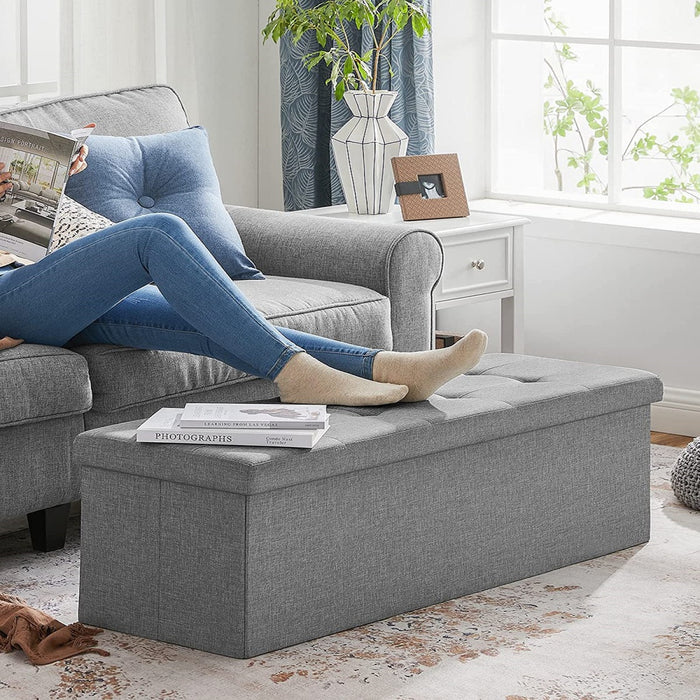 SONGMICS 110cm Storage Ottoman Bench Light Grey