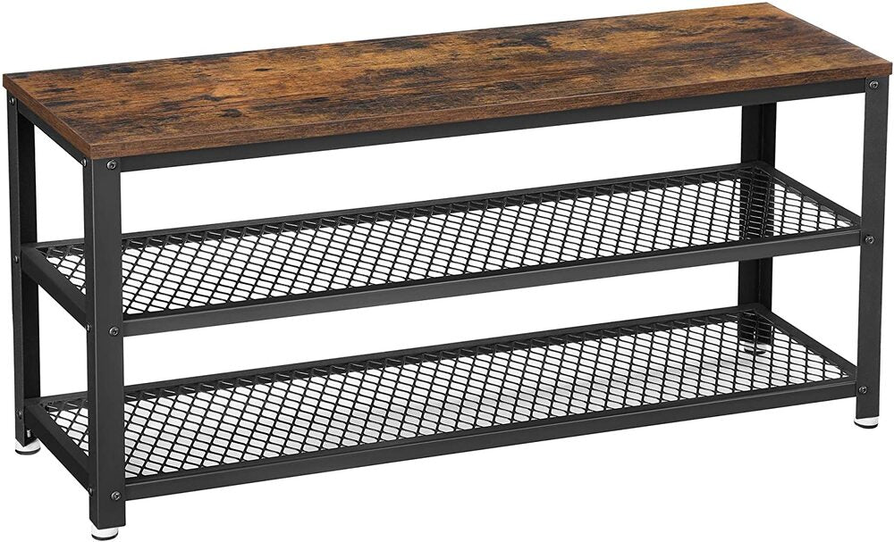 Shoe Bench Rack with 2 Shelves Rustic Brown and Black LBS078B01