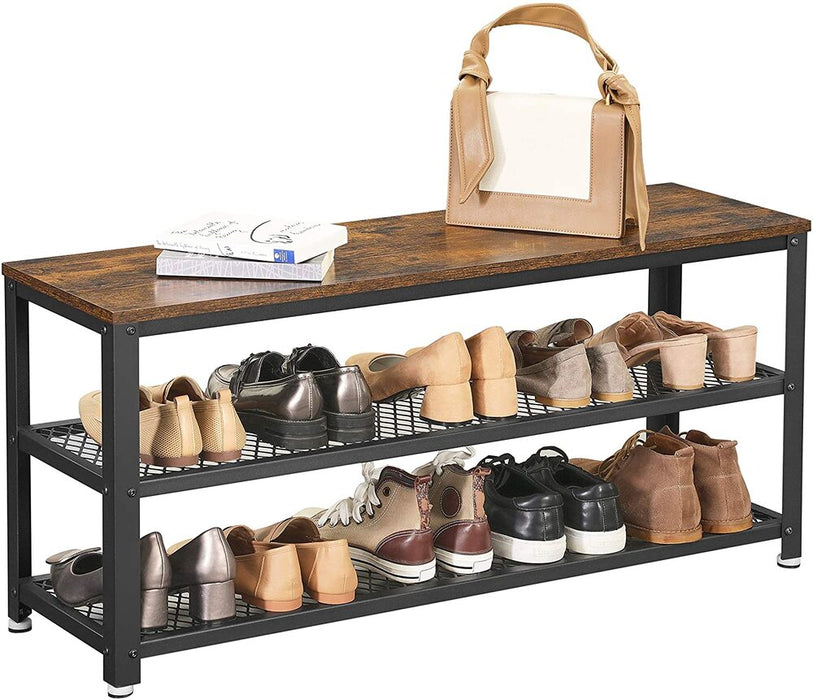 Shoe Bench Rack with 2 Shelves Rustic Brown and Black LBS078B01