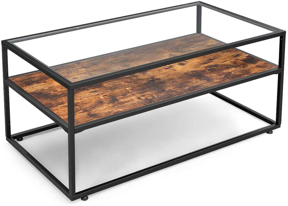 Coffee Table Glass Top Rustic Brown and Black LCT30BX