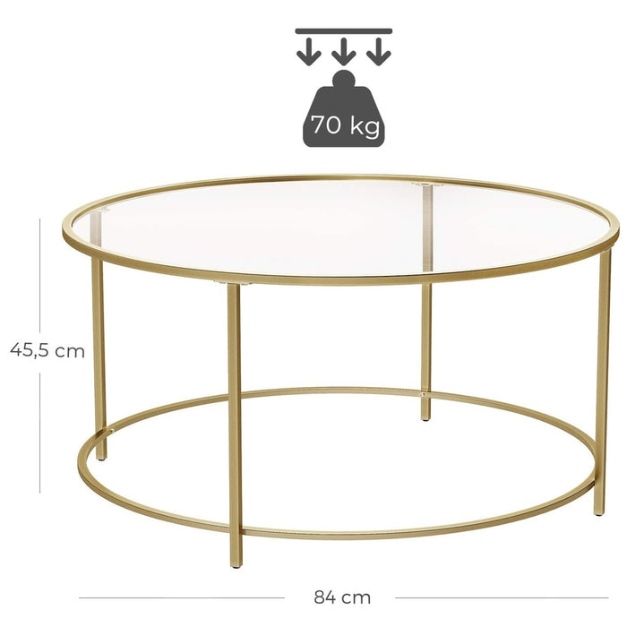 Round Coffee Table Glass Table with Steel Frame Gold LGT21G