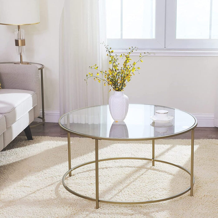 Round Coffee Table Glass Table with Steel Frame Gold LGT21G