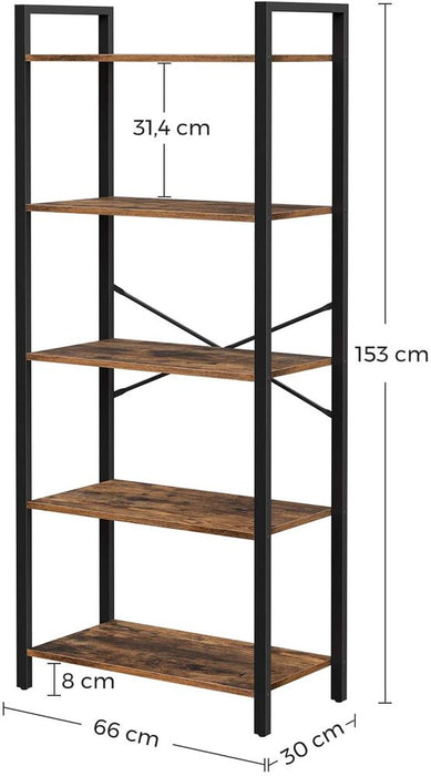 5-Tier Storage Rack Bookshelf with Steel Frame Rustic Brown and Black LLS061B01