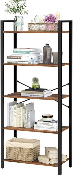 5-Tier Storage Rack Bookshelf with Steel Frame Rustic Brown and Black LLS061B01